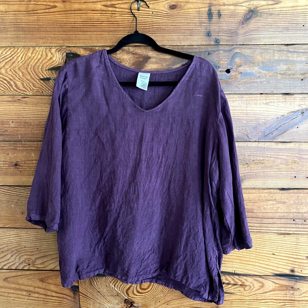 Match Point USA Plum 100% Linen Top - size Medium